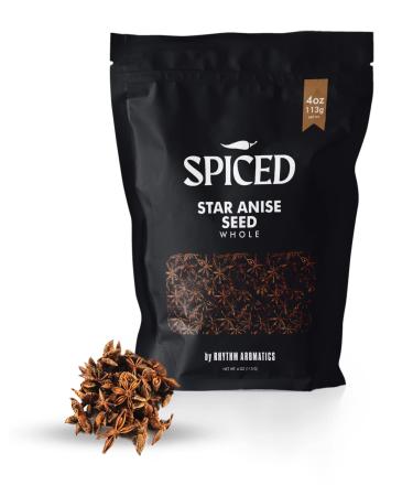 SPICED Star Anise, 4 Oz of Whole Star Anise Seeds in Closable Bag for Baking, Cooking, Spice Blends and Asian Cuisine, Great for Adding Aroma for Your Baked Goods, Wines and Liquors