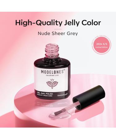 Modelones Jelly Gel Nail Polish 15ML Grey Pink Translucent Sheer Nude Colors Neutral Skin Tone Gel Polish Soak off U V LED Cured at Home Salon DIY French Manicure Nails Art Jelly Grey - Buy Online on SooperMarket.com