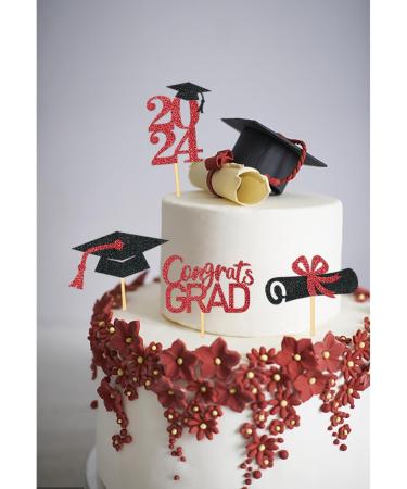 24Pcs Graduation Cupcake Toppers Graduation Cupcake Picks for Cupcake Food Decorations - Class of 2024 Graduation Cupcake Toppers Supplies (Black & Red) - Buy Online on SooperMarket.com