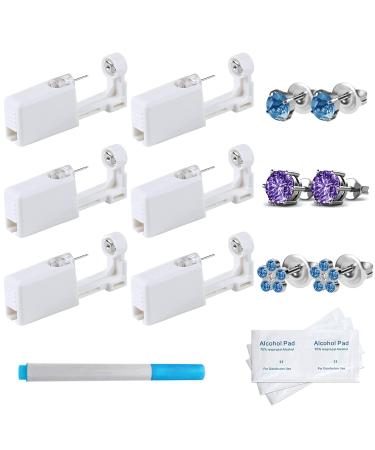6 Pack Ear Piercing Kit Disposable Self Ear Piercing Gun No Pain Ear Piercings Gun Kit Tool (blue purple)
