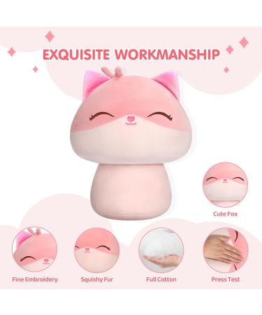 Mewaii 14'' Soft Pink Fox Mushroom Pillow Stuffed Animal Plush - Cuddly Squishy Toy for Kids | Pink Fox 14 Inch - Buy Online on SooperMarket.com