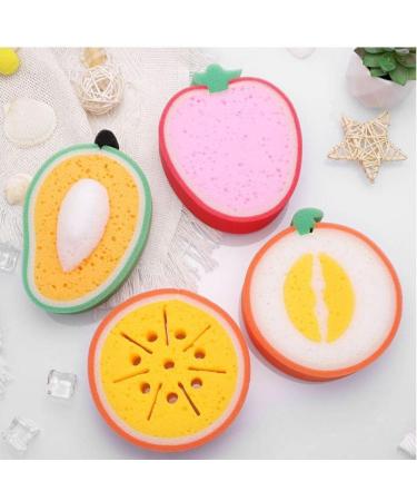 TOSSPER 4 Pieces Shower Sponge Cute Fruit Shaped Bath Sponge Bath Brush Sponges Scrubber Bathing Tools For Children Kids