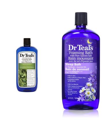 Dr Teal's eucalyptus & spearmint foaming bath 1000 Milliliter & Melatonin Seep Bath| Foaming Bath With Pure Epsom Salt 1000 ml. Foaming Bath + Seep Bath