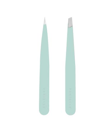 Soft Touch slanted and pointed stainless steel tweezers Seafoam