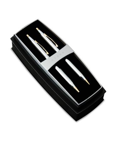 Cross Classic Century Refillable Medium Ballpoint Pen And 0.7mm Pencil Set Includes Premium Gift Box - Medalist Chrome Metallic Finish Pen & Pencil Gift Set Medalist