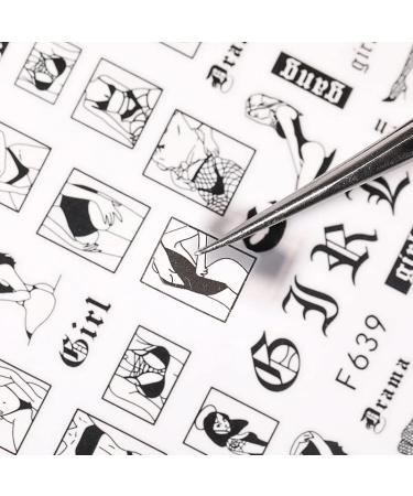 Bad Girls Nail Art Stickers - 3D Self Adhesive Black White Designs for DIY Manicure - Sexy Flower Love Charms for Women and Girls - 8 Sheets - Buy Online on SooperMarket.com