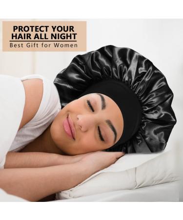 3PCS Extra Large Satin Bonnets for Sleeping - Hair Bonnets for Black Women - Braids Curly Hair - C-black, Rose Gold, Leopard - Buy Online on SooperMarket.com