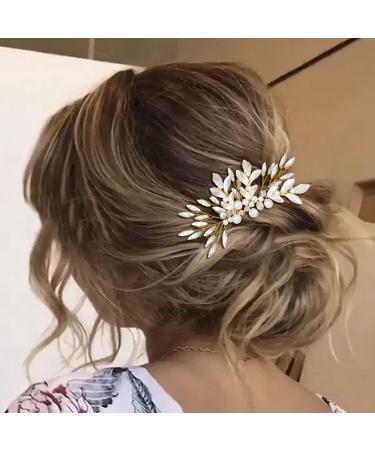 Unicra Gold Leaf Bride Wedding Hair Comb with Crystals and Pearls - Bridal Headpiece for Women and Girls - Buy Online on SooperMarket.com