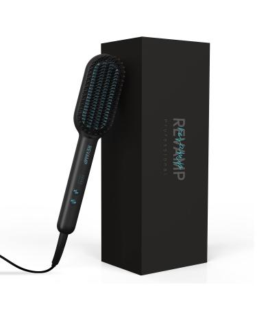 REVAMP Progloss Deep Form Ceramic Straightening Brush - Hair Straightening Paddle Brush with Heated Ceramic Bristles and Wide Plates Ionic Smoothing Jet for Easy Styling and Salon Professional Shine