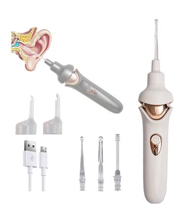 Electric Vacuum Earwax Remover Ear Cleaner Tool with Led Lights USB Charging Ear Wax Suction Remover for Adults and Children Safety Material Mute White