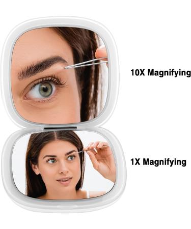 Magnifying Mirror with Light  Funtopia 1X/10X Magnification Compact Mirror  Dimmable Double Sided LED Lighted Travel Makeup Mirror  Portable for Handbag and Pocket  3.9 inch  USB Charging (White 1.white - Buy Online on SooperMarket.com