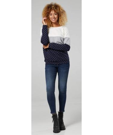 HAPPY MAMA Maternity Nursing Cotton Sweatshirt Zip Front 1285 - Ecru & Grey Melange - Buy Online on SooperMarket.com
