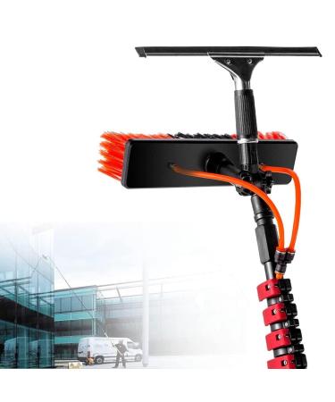 Window Cleaning Pole Water Fed Telescopic Brush Water Fed Pole Kit with Extension Pole Window Washing Equipment for Indoor/Outdoor Glass 35cm Brush Head 10M/33FT