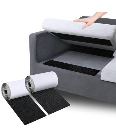 Non Slip Cushion Pad, Rolled Hook Loop Tape with Adhesive for Effectively Reduce Couch Cushions Sliding (4 in x 5 Ft,Black) 4 in x 5 Ft Black