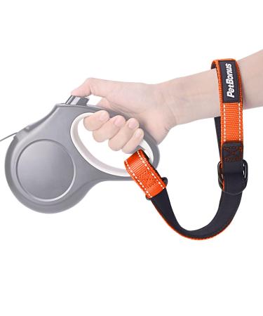 Petbonus Short dog leash safety bracelet for roller linen dog leash reflective seams and adjustable soft padded handle extra layer of safety for strollers (orange) 1 piece of orange