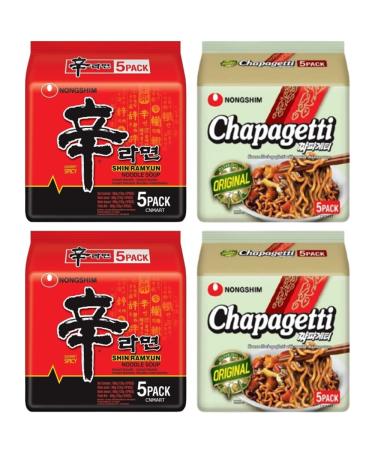 Nongshim Shin Ramyun Chapagetti Chajang Instant Ramen Noodle Soup 2 Flavours Assorted Bundle (Pack of 20) by CNMART