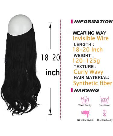 OMGREAT Halo Hair Extension - Invisible Secret Wire Dark Black Curly Wavy Hairpiece 20 inch - Buy Online on SooperMarket.com