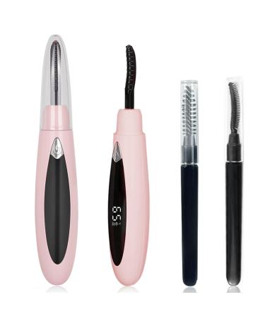 Heated Eyelash Curler Electric Eyelash Curler USB Rechargeable 3 Temperature Settings with Eyelash Comb & Eyebrow Brush Natural Long-Lasting Eyelashes Heated Lash Curler for Eye Beauty Makeup-Pink