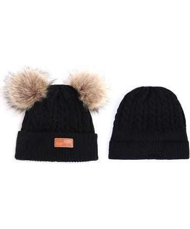 Dark Pink Baby Pom Pom Hat - Infant Toddler Winter Beanie Cap with Crochet Fur Hairball - Unisex One Size - Buy Online on SooperMarket.com