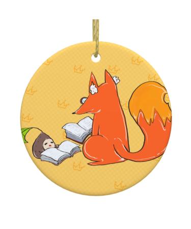 YYHHAOFA Sunflower Seeds and Foxes Prints Christmas Ceramic Round Pendant Decoration - Festive Hanging Ornament for Stores and Homes -2.9 in