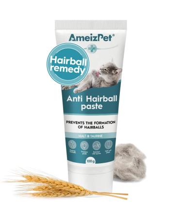 AmeizPet Hairball Remedy for Cats Anti-Hairball Malt Paste for Pet Fur Treatment for Long & Short Fur Cats 100g (3.52 Oz) Malt & Taurine