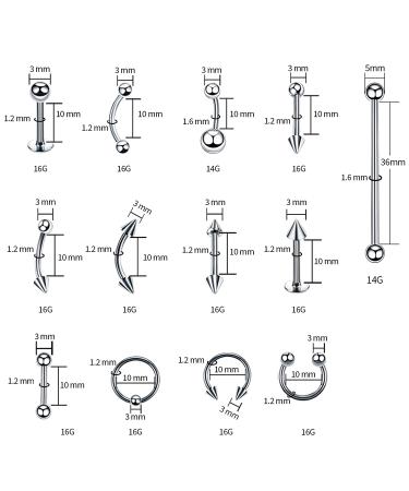 100PCS Piercing Kit: Nose Septum Rings, Ear Lip Belly Button Tongue Tragus Cartilage Daith Jewelry Set with Needles and Alcohol Pads - Buy Online on SooperMarket.com