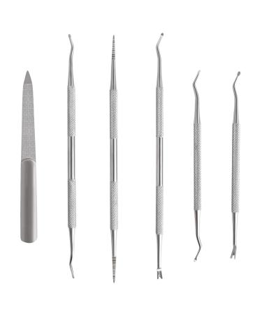 6 Pieces Ingrown Toenail File and Lifter Set Stainless Steel Nail Cuticle Remover Double Sided Toenail Lifter Professional Ingrown Toenail Kit for Manicure