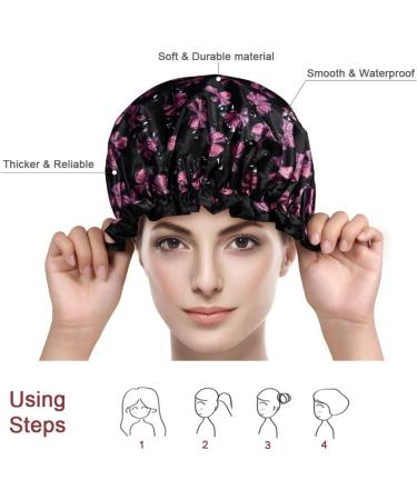 AOOWU Shower Caps 2 Pack Waterproof Bath Caps Large Reusable Shower Hats Elastic Band Double Layers Hair Bath Caps with Soft Ruffled Edge for Women Girls Ladies Spa Salon Home Use 2 Pcs Bowknot+Dots - Buy Online on SooperMarket.com