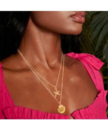 Yalice Layered Starfish Necklace - Boho Shell Jewelry for Women & Girls | Gold International Shipping - Buy Online on SooperMarket.com