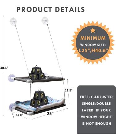 Cat Window Perch Deluxe Double Layer with Free Fleece Blanket & Toys | Large Cat Hammock for 55 lbs Cats | Space-Saving Sunbathing Bed - Buy Online on SooperMarket.com