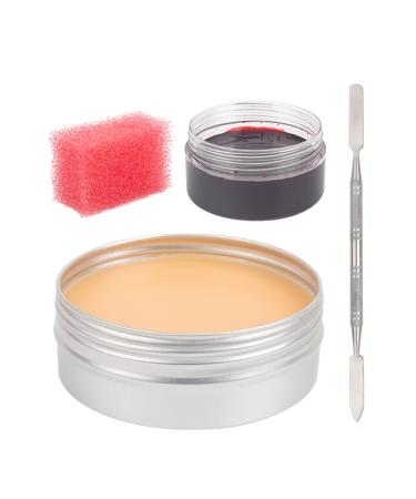 VERONNI Halloween SFX Makeup Kit -Special Effects Makeup Kit with Skin Scar Wax(2.12 Oz) with Spatula  Fake Scab Blood (0.7Oz) +Pink Stipple Sponge (01)