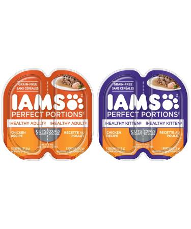 IAMS Perfect PORTIONS Healthy Adult Wet Cat Food Cuts in Gravy - Chicken Flavour 75g Tray Orange & Perfect PORTIONS Healthy Kitten Wet Cat Food Cuts in Gravy - Chicken Flavour 75g Tray Orange Cat Food + Cat Food 75g