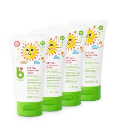 Babyganics SPF 50 Travel Size Baby Sunscreen Lotion | UVA UVB Protection | Octinoxate & Oxybenzone Free | Water Resistant, 2 Fl Oz (Pack of 4)