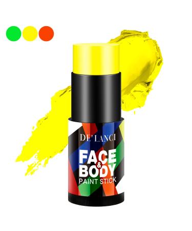 DE'LANCI Neon Yellow Face Paint Stick  Cream Blendable Body Paint Stick  Sports Yellow Face Paint Football Foundation Makeup  Professional Halloween Makeup Cosplay Uv Special Effects SFX Costume Parties - 22g (0.77 oz)