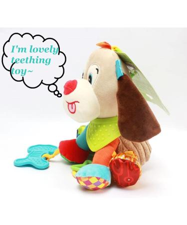 Hanging Car Seat Stroller Toy with Teether - Soft Plush Dog Design for Babies 6-12 Months | Soothing Teething Toy for 3-6 Months | Newborn Gifts for Boys and Girls - Buy Online on SooperMarket.com