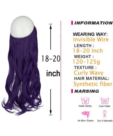 OMGREAT Halo Hair Extensions 18 Inch Curly Wavy Invisible Wire Deep Purple - 4.2 Oz | Women's Secret Crown Hairpiece - Buy Online on SooperMarket.com
