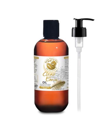 Bella Terra Oils Ultra Clear Emu Oil. 8oz. 100% Pure. Australian. Fully Refined and Filtered. Organic. Chemical-free. Soothes Skin. Nourishes Hair. Natural Moisturizer for Hair  Skin  Stretch Marks 8 Fl Oz (Pack of 1)