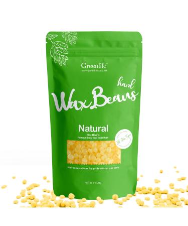 GreenLife 17.6oz/1.10lb/500g Hard Wax Beads Hard Wax Beans Hair Removal Painless Waxing Bean Home wax Kit for Facial Legs Arms Body Bikini Brazilian Pearl Depilatory Hot Waxs for Women and Men (Honey)
