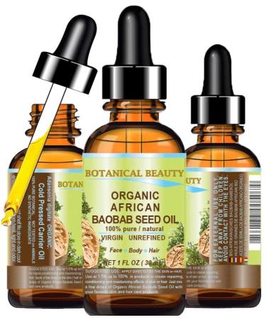 Botanical Beauty Organic AFRICAN BAOBAB Oil. 100% Pure Natural Undiluted Refined Cold Pressed Carrier Oil for Skin Hair Lip and Nail Care. 1 Fl. oz- 30 ml