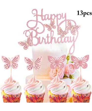 13PCS Butterfly Glitter Cake Topper: Paper Cupcake Pick for Birthday Cake Decoration - Buy Online on SooperMarket.com