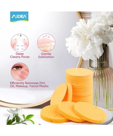 AIDEA 96 Count Compressed Facial Sponges - Eco-Friendly Makeup & Cleansing Sponges for Exfoliating Face Washing & Makeup Removal - Travel Essentials in Yellow - Buy Online on SooperMarket.com