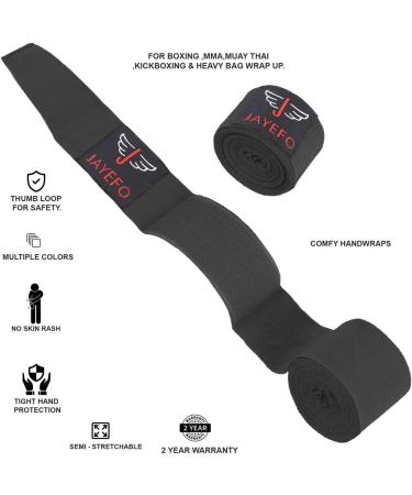 Jayefo Sports Hand Wraps 180 Inches - Boxing Inner Gloves for Men & Women - MMA Kickboxing Muay Thai - Pair in BLACK - Buy Online on SooperMarket.com