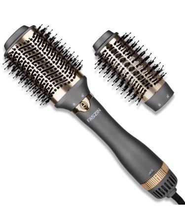 Faszin Hair Dryer Brush Hot Air Brush with 3 Adjustable Temperature&2 Heads One-Step Blow and Volumizer Release 100 Million Negative Ions Smooth Silky Frizz-Free Hair Gray