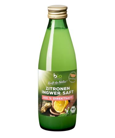 Biocentral lemon juice with ginger naturally cloudy |250 ml glass bottle of direct juice |Vitamin C source without sugar |Organic lemons with medium sharpness |For cocktails drinks baking cooking 250 ml (1 Pack)
