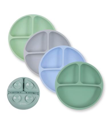 Telebaby Premium Suction Plates for Babies & Toddlers | 100% Food-Grade Silicone | Divided Design Plates | BPA Free | Dishwasher & Microwave Safe | Set of 4