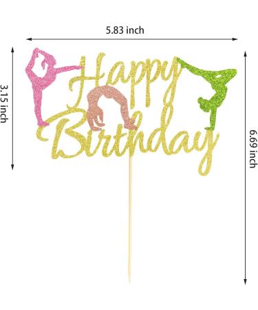Arthsdite Gymnastics Cake Topper Gymnast Cake Pick for Gymnastics Theme Baby Girl Happy Birthday Party Decorations - Gold Glitter - Buy Online on SooperMarket.com