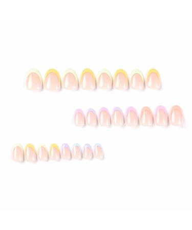 Buy MISUD Short Round Press On Nails - Colorful French Tip Acrylics | 24 Pcs Glossy Summer Artificial Nails - International Shipping Available - Buy Online on SooperMarket.com