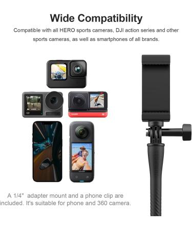 Buy Telesin Flexible Selfie Stick Holder with Monkey Tail for GoPro Hero 12/11/10/9/8/7/6/5 DJI Osmo Action & Insta360 - Best Monopod for Action Camera Accessories - Buy Online on SooperMarket.com