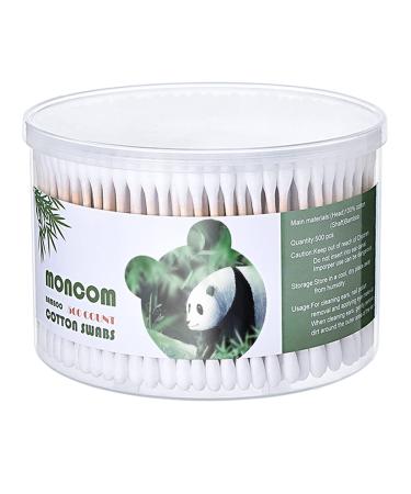 MONCOM Cotton Swabs 500 Count Double Round Thick Tips | Biodegradable & Organic Strong Wooden Sticks Cotton Swabs For Ears | Firm Qtips cotton swabs | Natural Cotton Buds, 3 inch, One Small box
