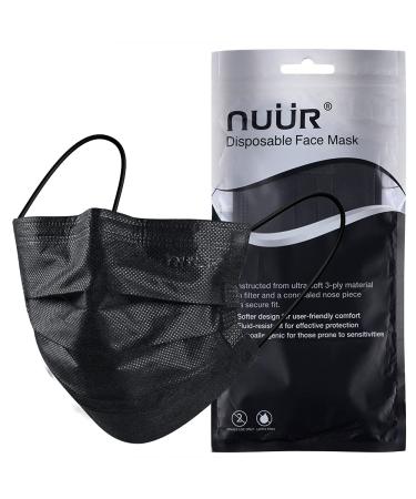 NU R 10pcs 3 Ply Disposable Face Mask Mask with Filter Layer and Elastic Earloop Retail Sealed bags Black